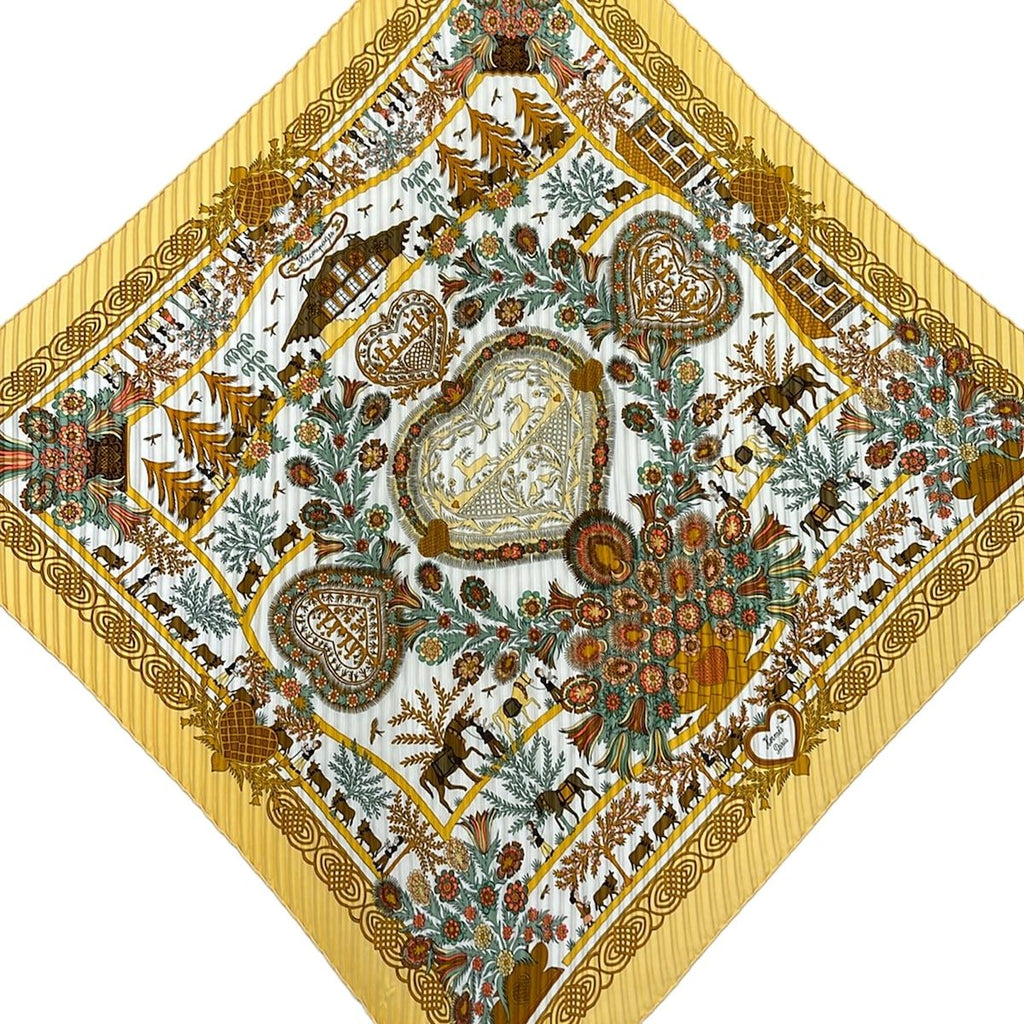 Hermes Scarf Carre Plisse Dark Yellow Multi D'ecoupages