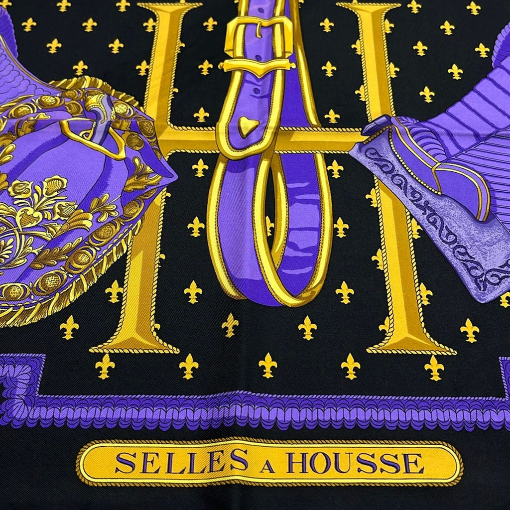 Hermes Scarf Carre 90 Black Navy Multi Selles Housse — view 4