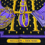 Hermes Scarf Carre 90 Black Navy Multi Selles Housse — view 4