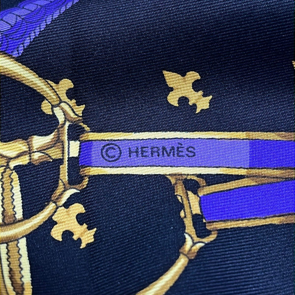 Hermes Scarf Carre 90 Black Navy Multi Selles Housse — view 2