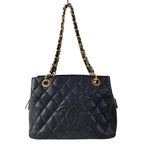 Chanel Tote Bag Reprint Chain Black Shoulder Gold