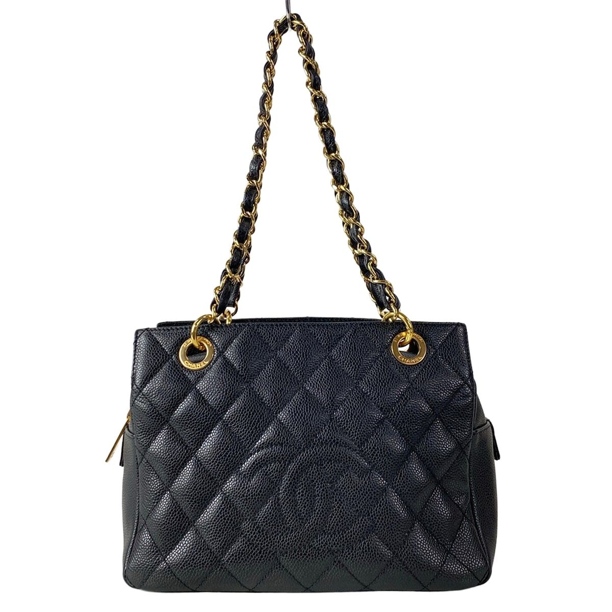 Chanel Tote Bag Reprint Chain Black Shoulder Gold