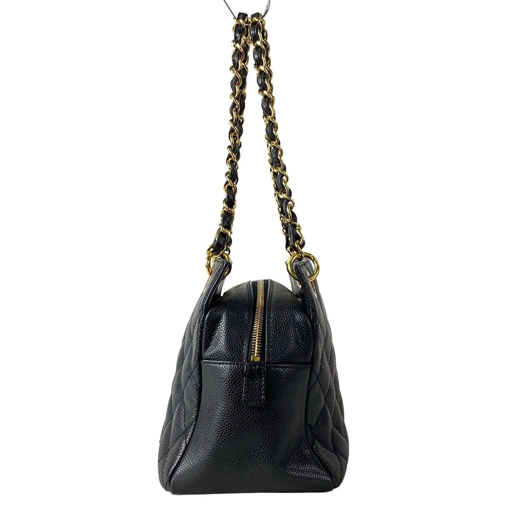 Chanel Tote Bag Reprint Chain Black Shoulder Gold — view 4