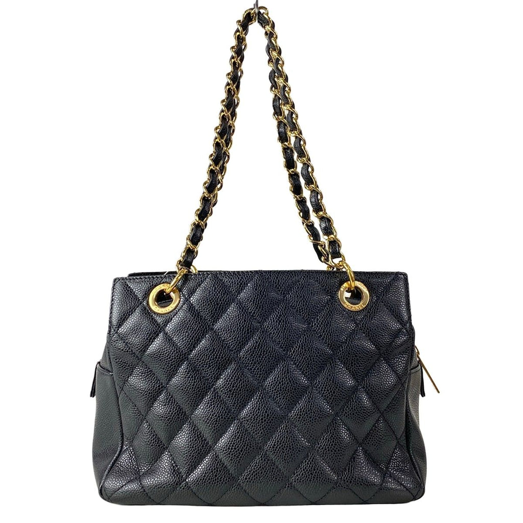 Chanel Tote Bag Reprint Chain Black Shoulder Gold — view 3