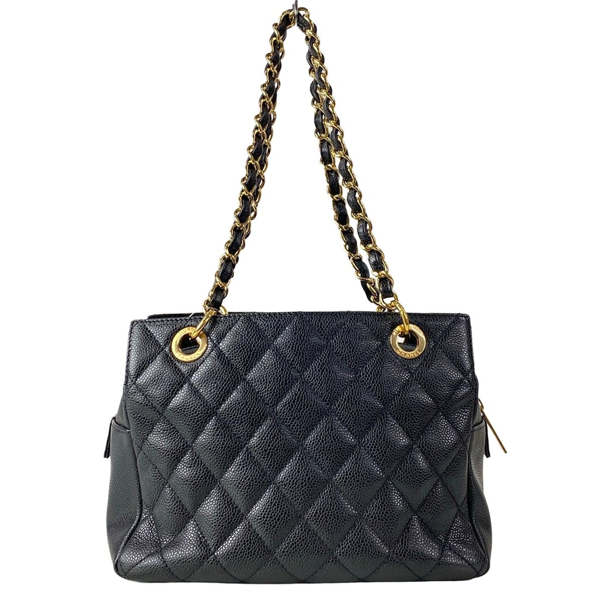 Chanel Tote Bag Reprint Chain Black Shoulder Gold — view 3