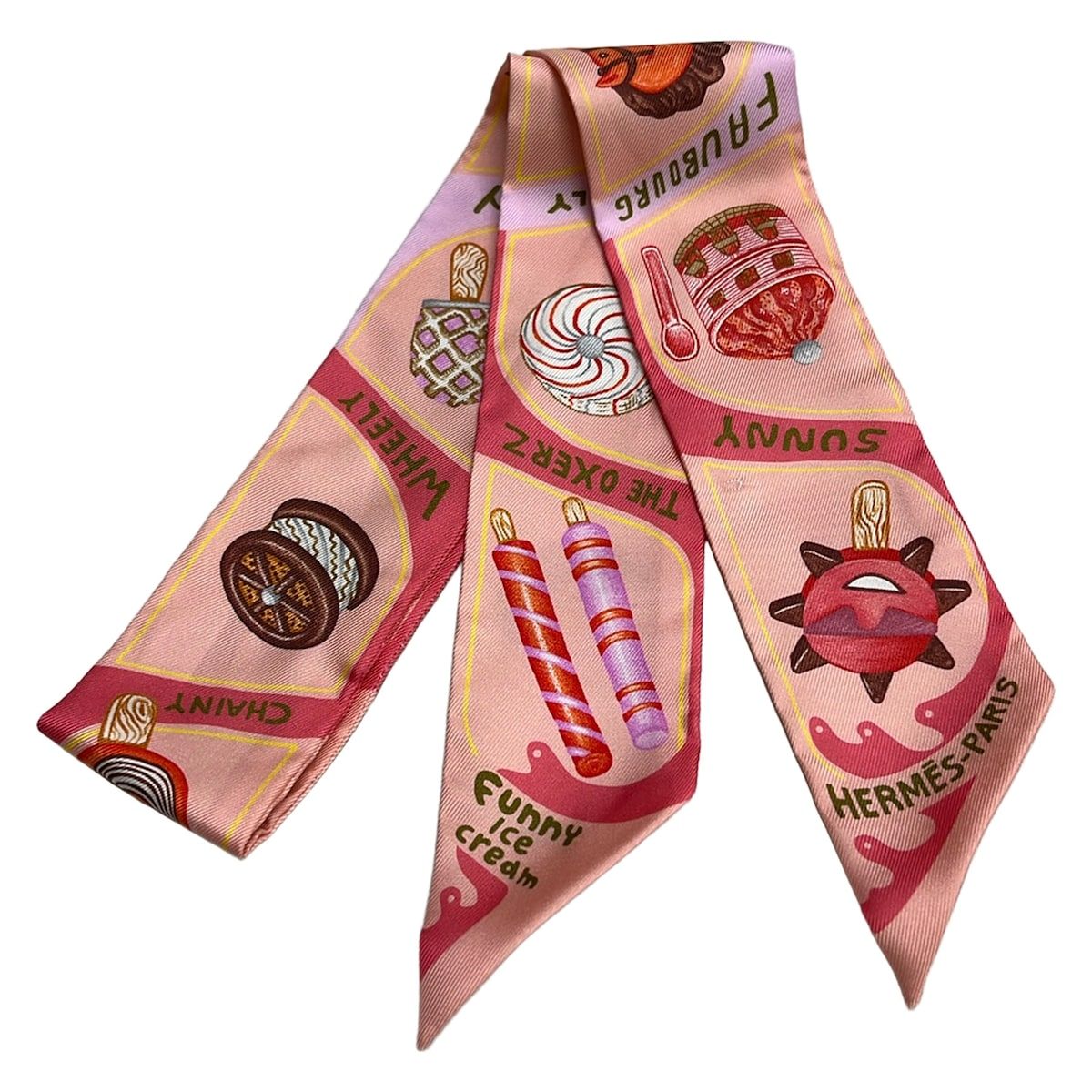 Hermes Scarf Twilly Pink Multi Funny Ice Cream
