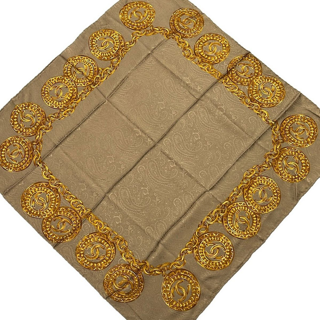 Chanel Scarf Brown Gold Chain Pattern Paisley