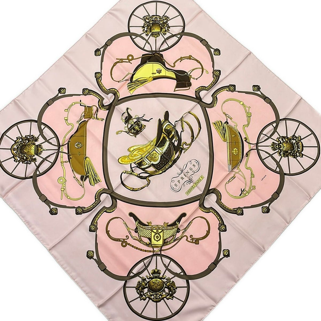 Hermes Scarf Carre 90 Pink Brown Multi Springs