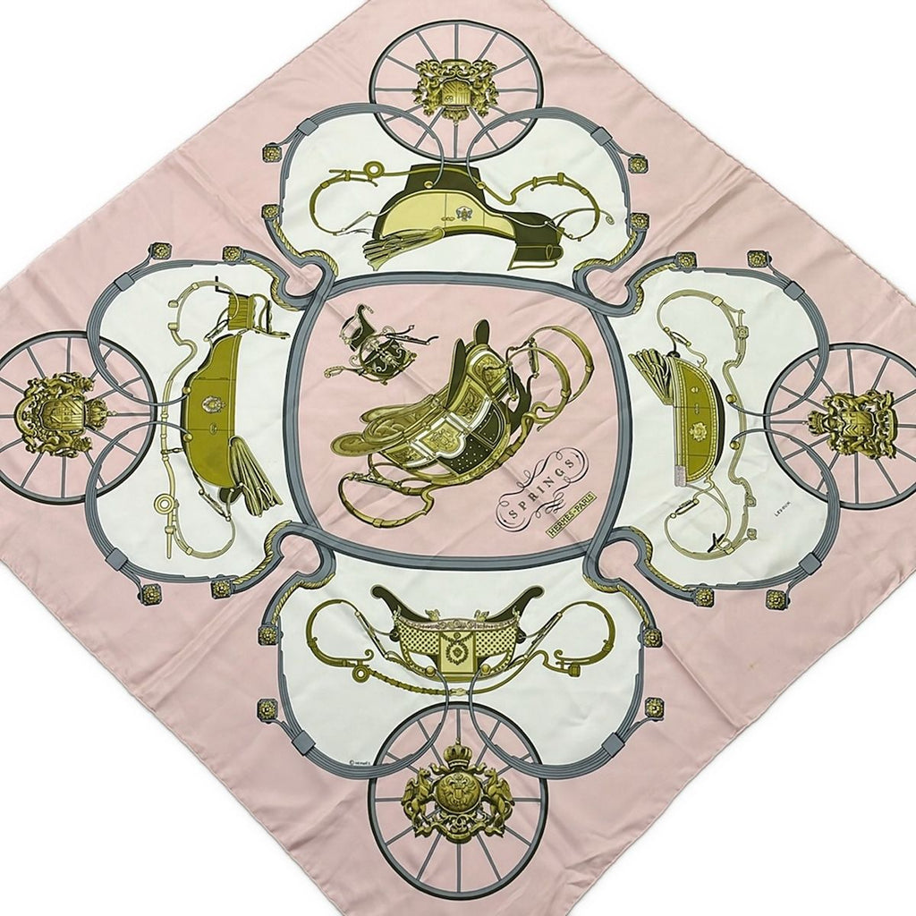 Hermes Scarf Carre 90 Pink White Multi Springs