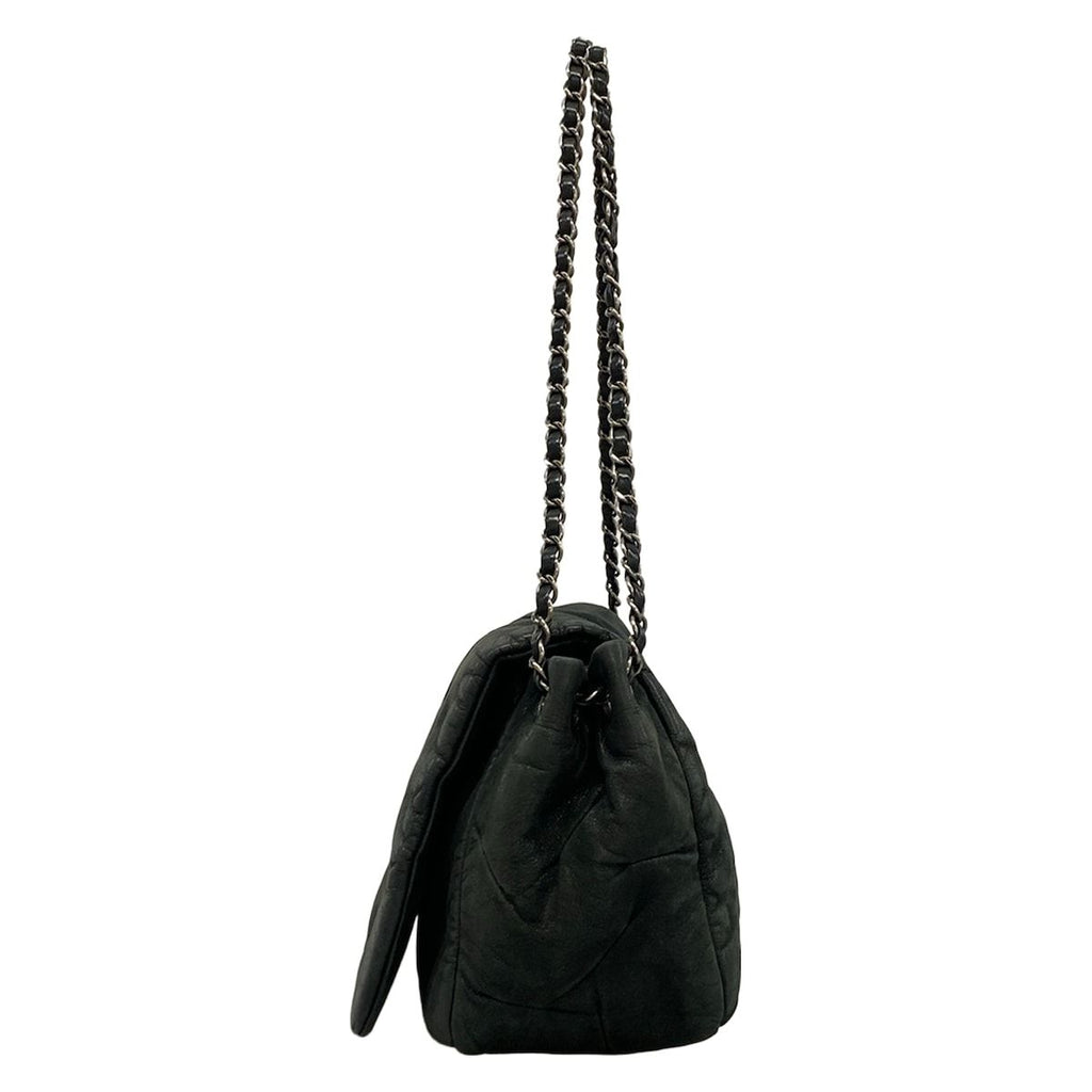 Chanel Shoulder Bag Dark Gray Chain Silver Leather — view 4