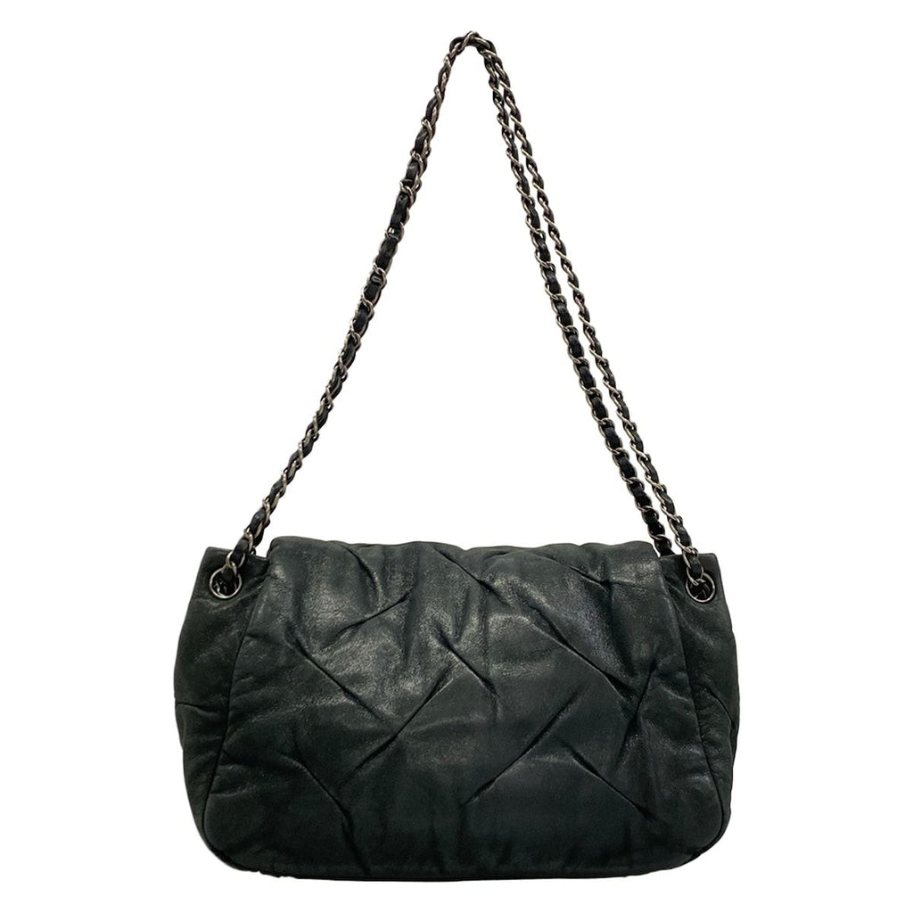 Chanel Shoulder Bag Dark Gray Chain Silver Leather — view 3