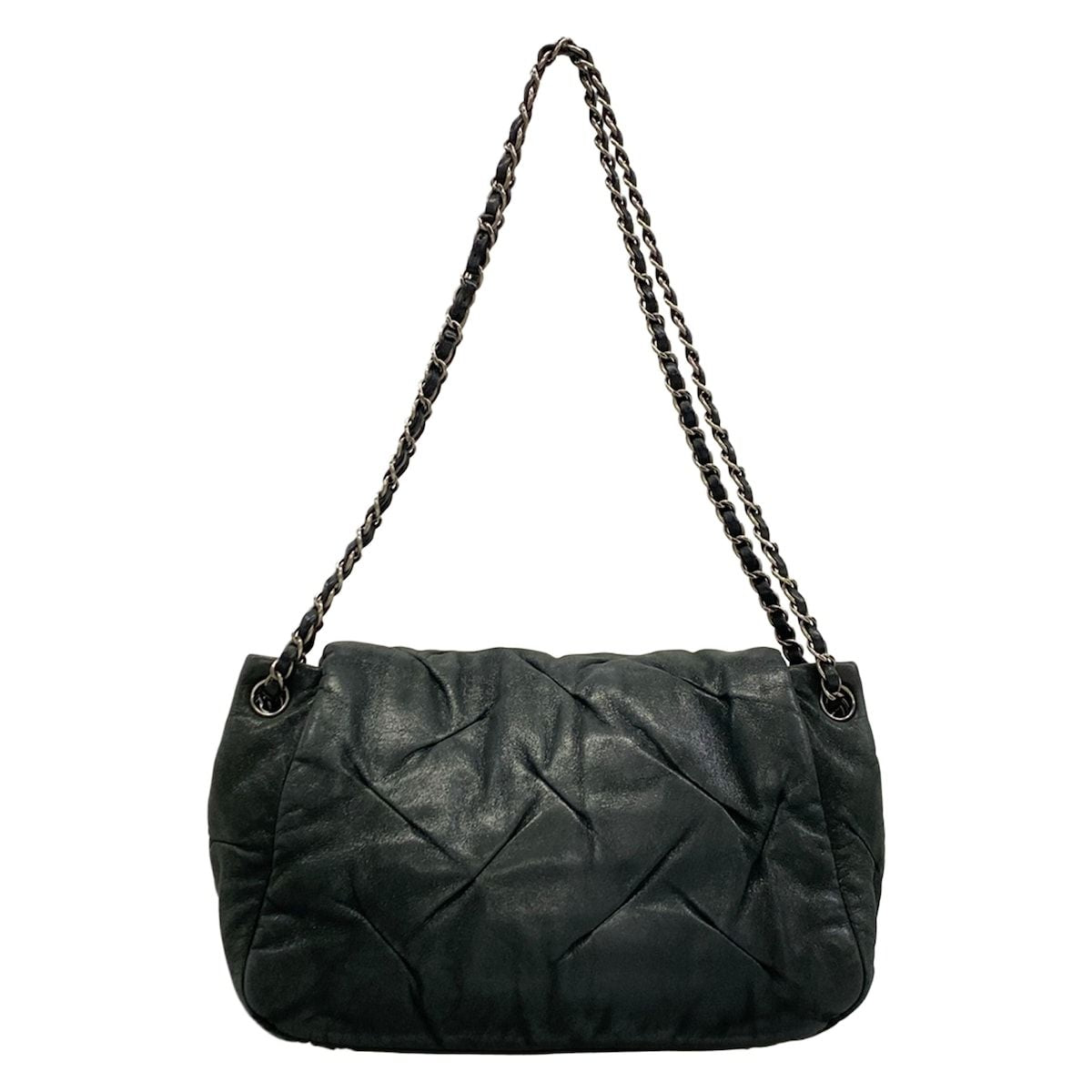 Chanel Shoulder Bag Dark Gray Chain Silver Leather — view 3