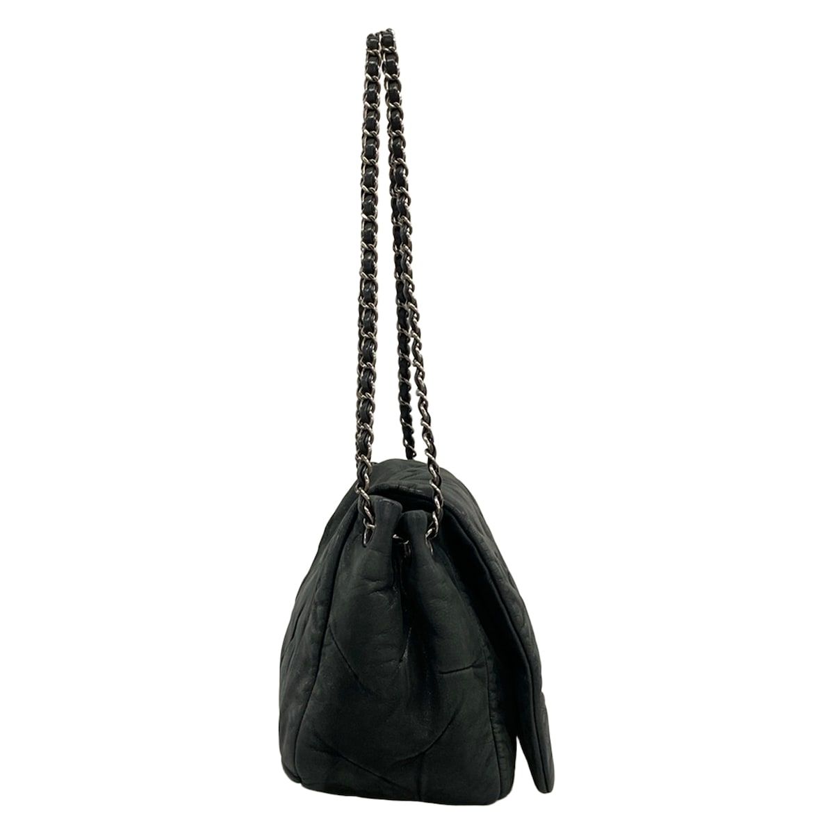 Chanel Shoulder Bag Dark Gray Chain Silver Leather — view 2