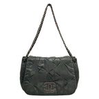 Chanel Shoulder Bag Dark Gray Chain Silver Leather