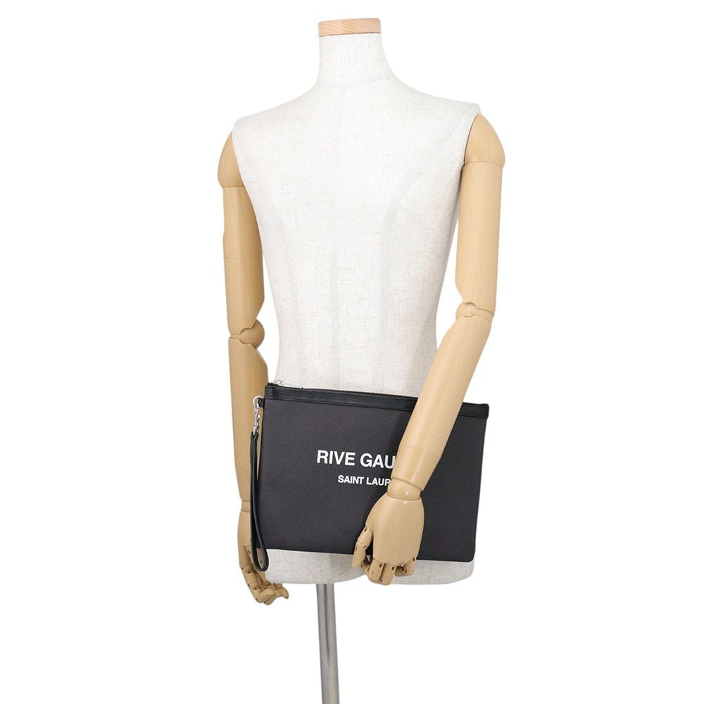 Saint Laurent Paris Clutch Rive Gauche Canvas Leather Black — view 4