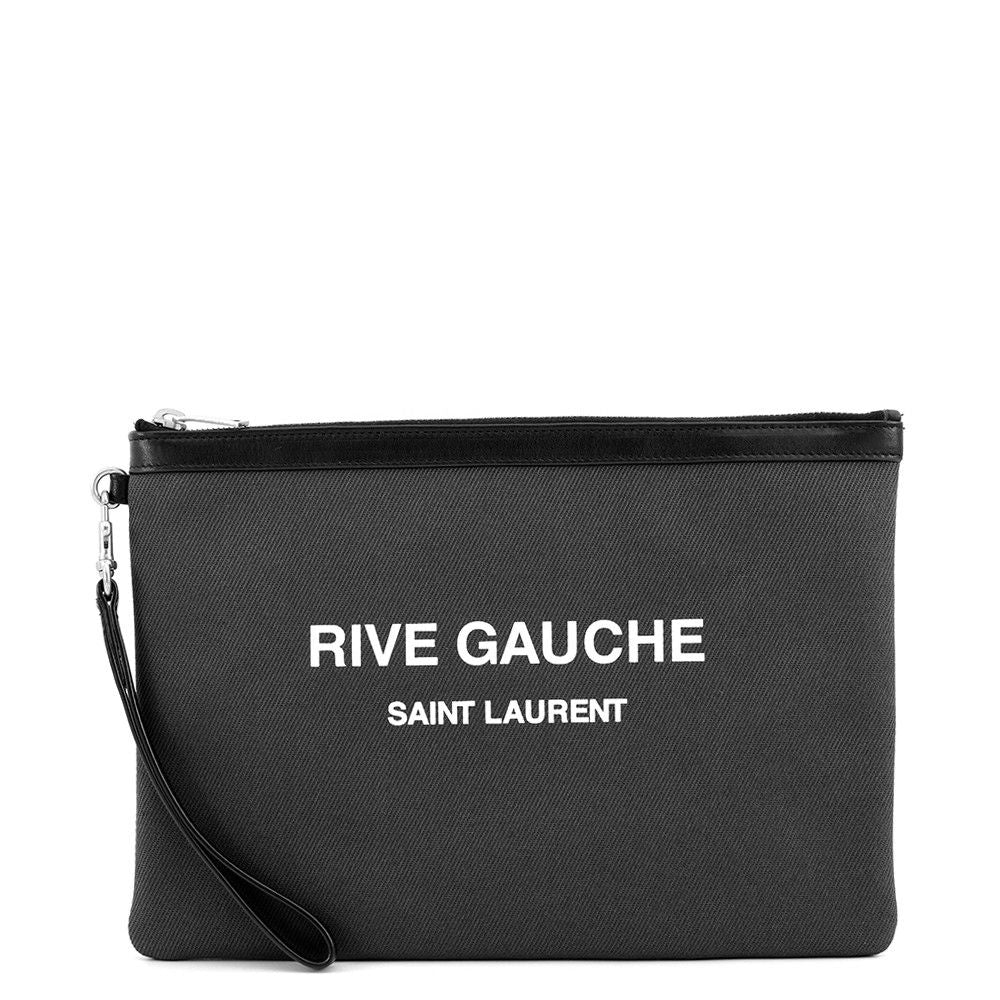 Saint Laurent Paris Clutch Rive Gauche Canvas Leather Black