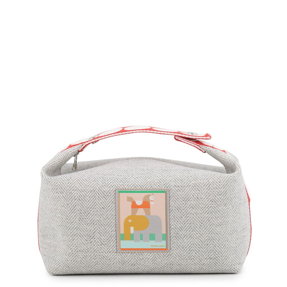Hermes Pouch Bride-a-Brac GM Animo Block Granit Silver Wool Toile Chevron