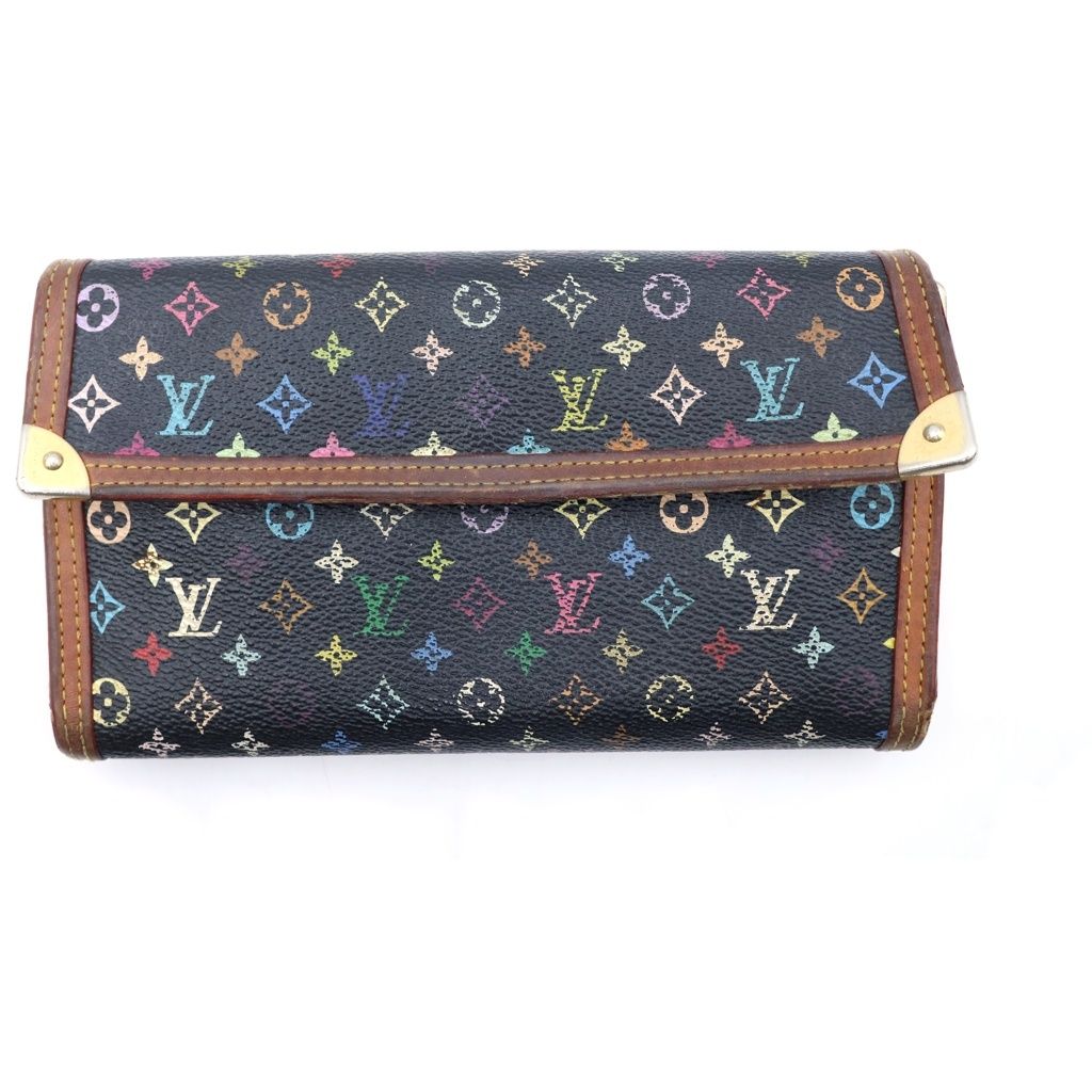 Louis Vuitton Porte Tresor Monogram Multicolor Leather Wallet Trifold Black