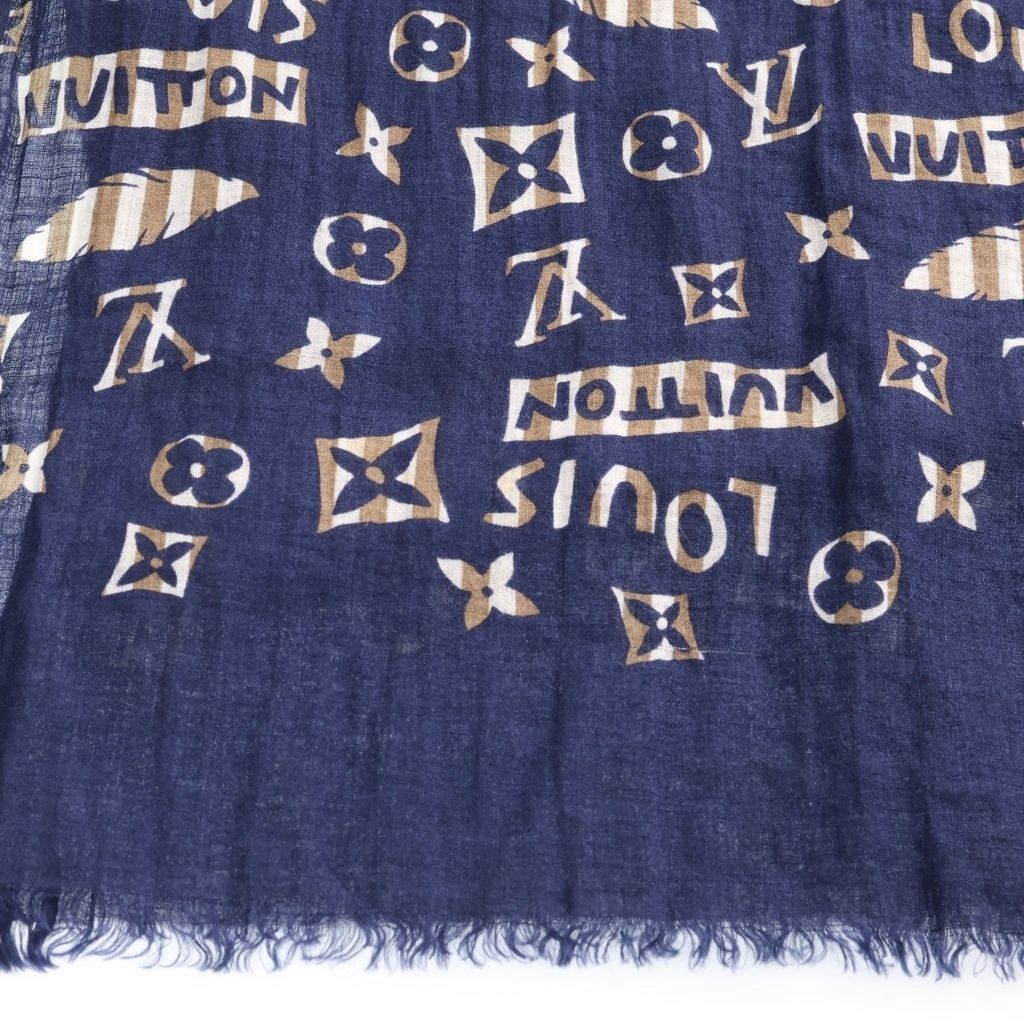 Louis Vuitton Monogram Linen Silk Large Shawl Navy Scarf — view 2