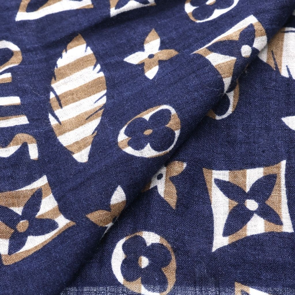Louis Vuitton Monogram Linen Silk Large Shawl Navy Scarf — view 3