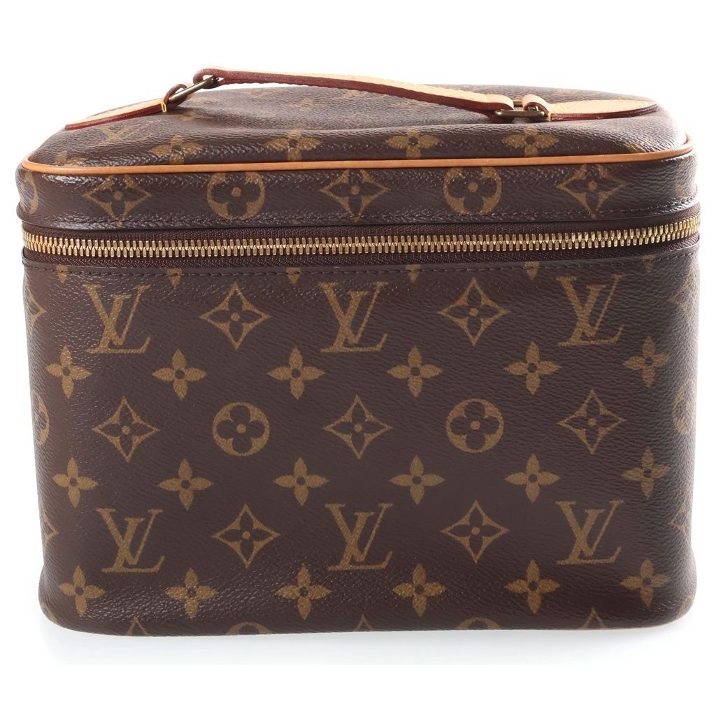 Louis Vuitton Monogram Nice BB Handbag Vanity Makeup Pouch Brown Leather Gold