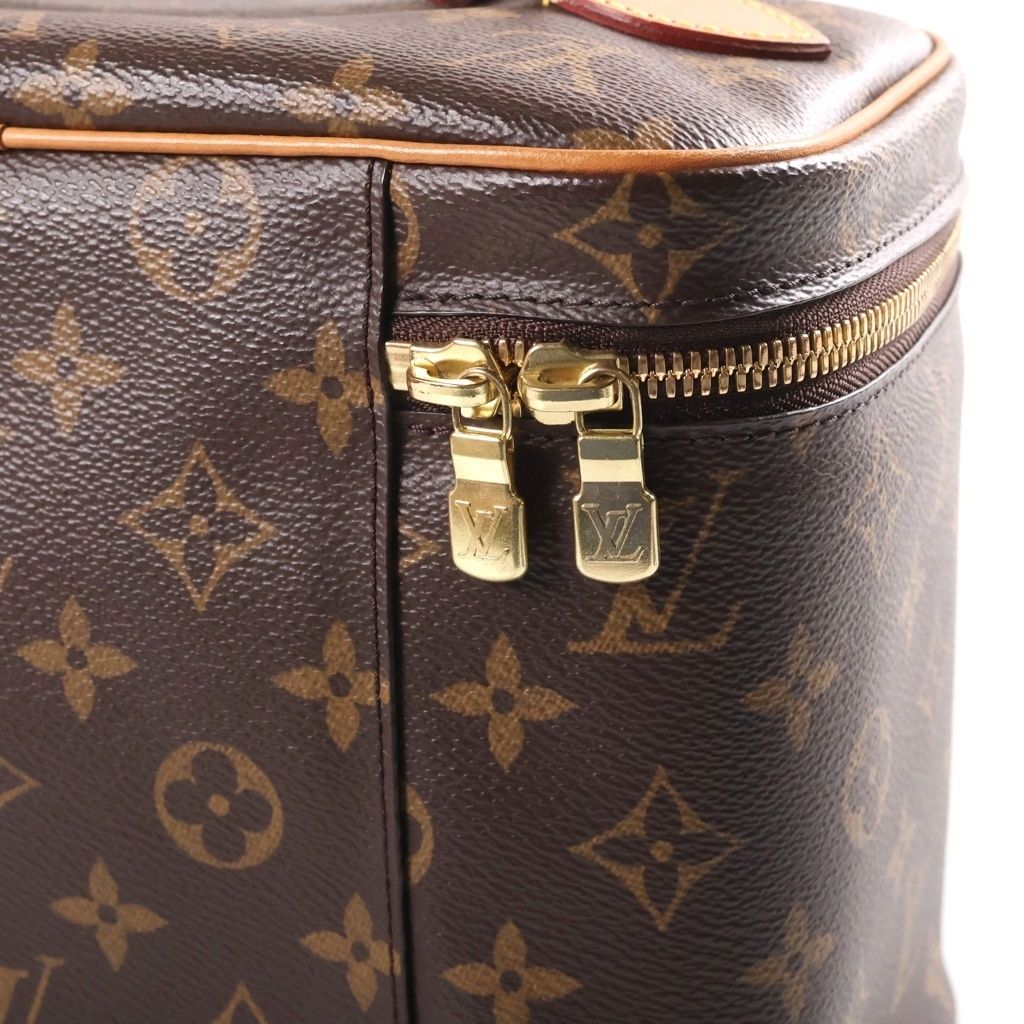 Louis Vuitton Monogram Nice BB Handbag Vanity Makeup Pouch Brown Leather Gold — view 7