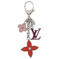 Louis Vuitton Bijou Sac Fleur de Epi Charm Key Holder Metal Silver Red Pink