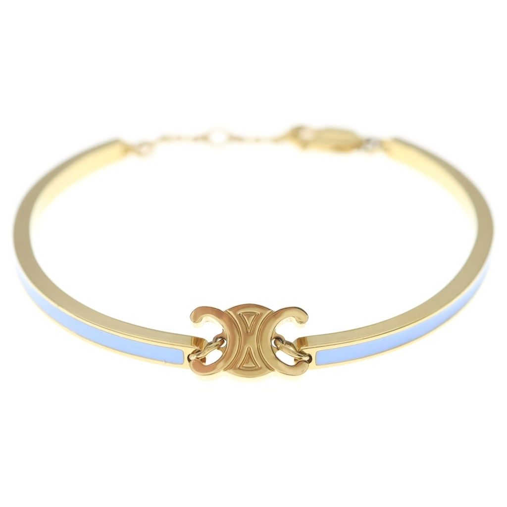 Celine Triomphe Articulated Bracelet Bangle Yellow Gold Light Blue Metal
