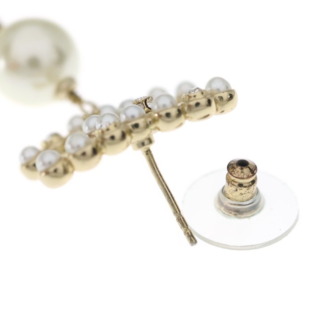 Chanel CC Logo Earrings Strass Chain Drop Pearl Crystal Line Gold — view 5