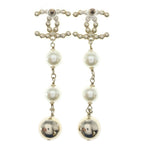 Chanel CC Logo Earrings Strass Chain Drop Pearl Crystal Line Gold — view 2