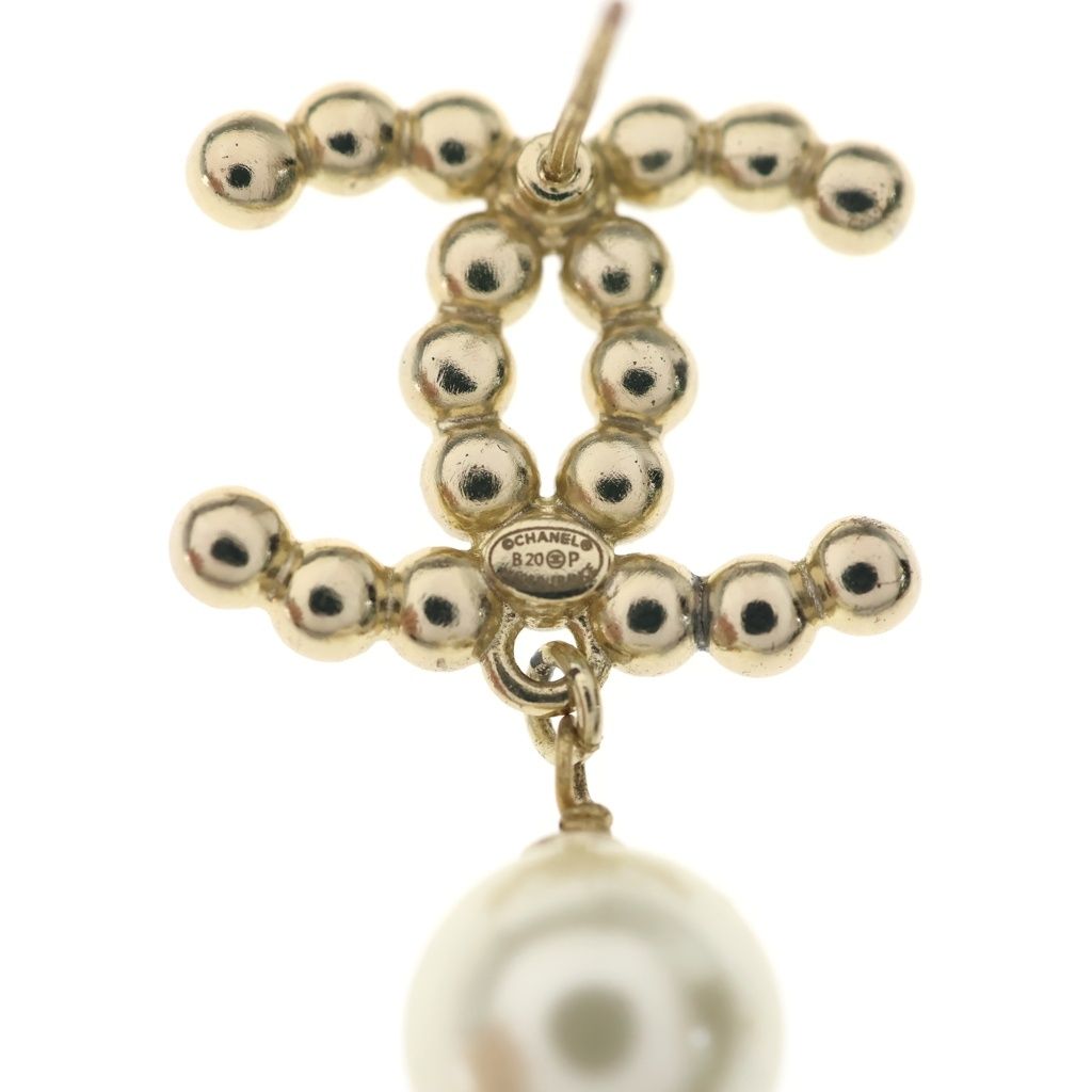Chanel CC Logo Earrings Strass Chain Drop Pearl Crystal Line Gold — view 6