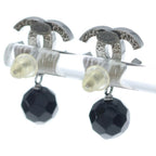 Chanel CC Logo Swing Earrings Black Silver — view 2