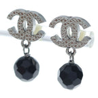 Chanel CC Logo Swing Earrings Black Silver