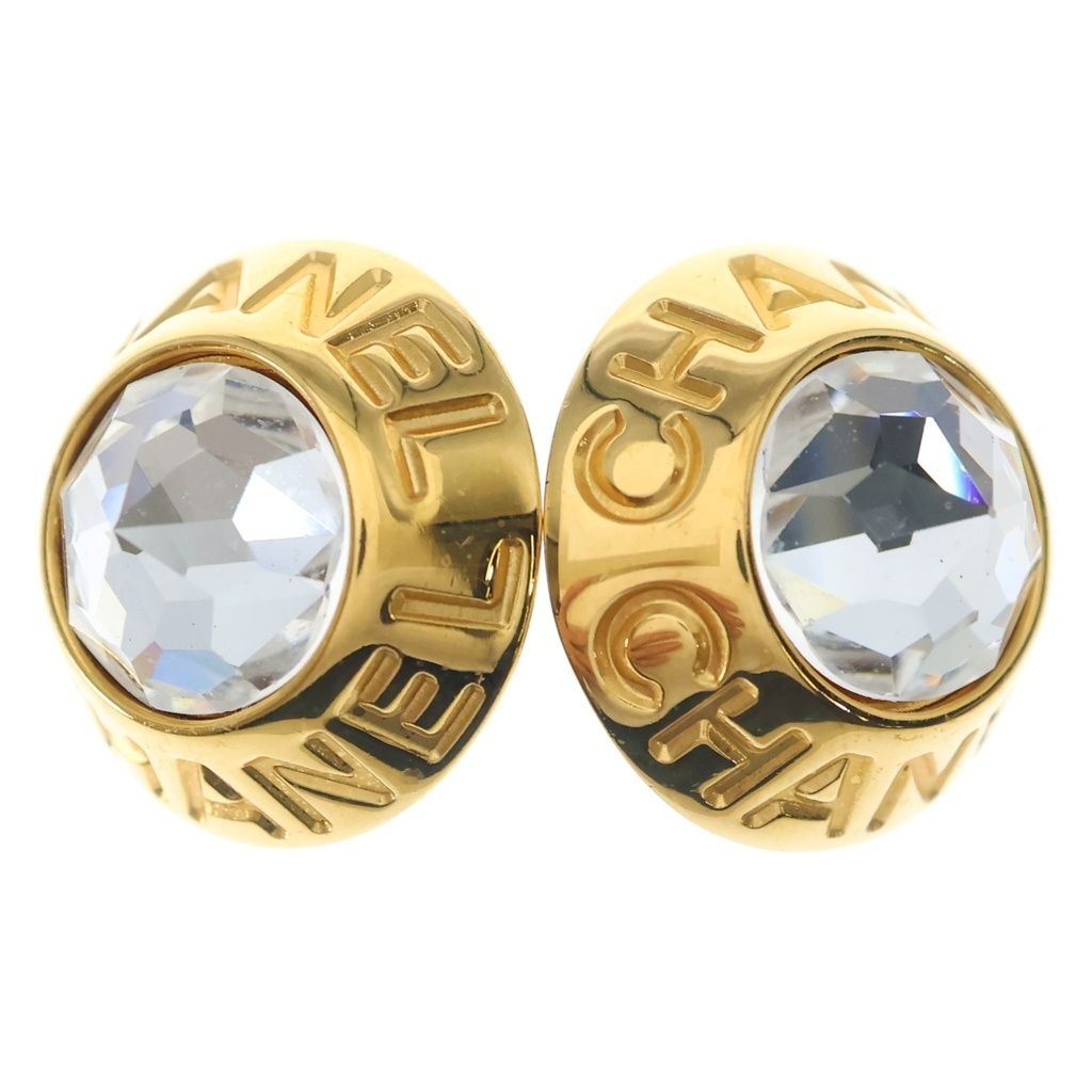 Chanel Rhinestone Earrings Gold Plated 97A