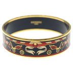 Hermes Enamel GM Hose Cloisonne Bangle Bracelet Gold Black