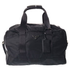 Prada Boston Bag Black Leather Nylon Silver