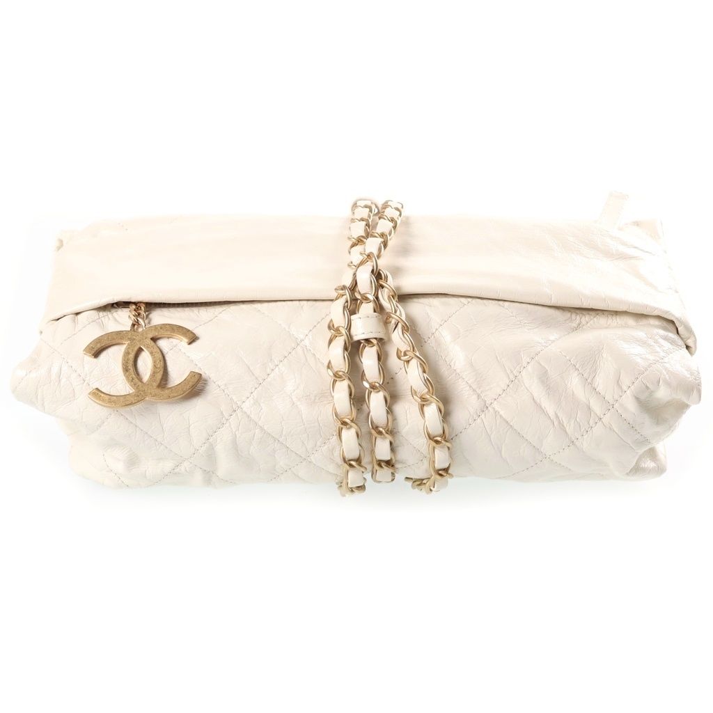 Chanel 12 SS Midnight Swim Balcony Chain Handbag Clutch White Shiny Calfskin