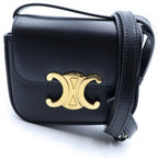Celine Triomphe Mini Claude Shoulder Bag Black Leather Gold