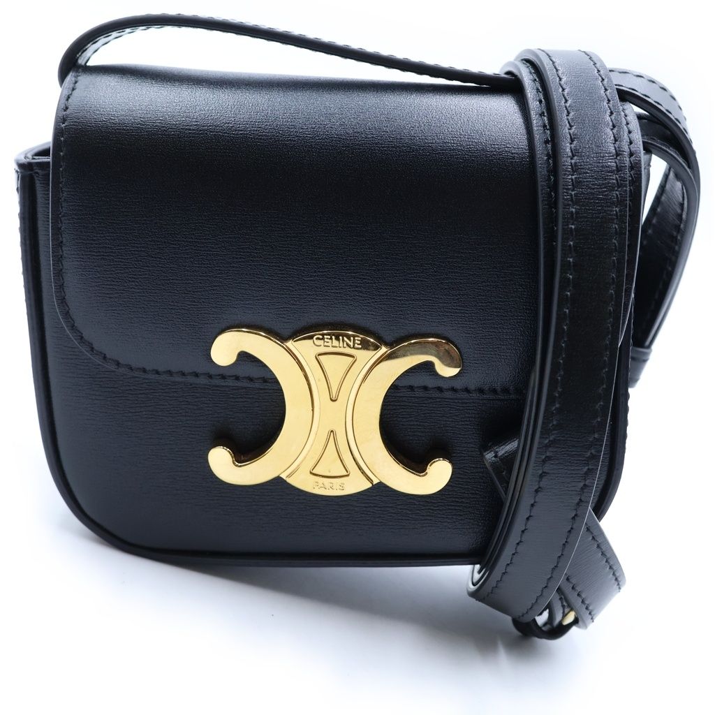 Celine Triomphe Mini Claude Shoulder Bag Black Leather Gold