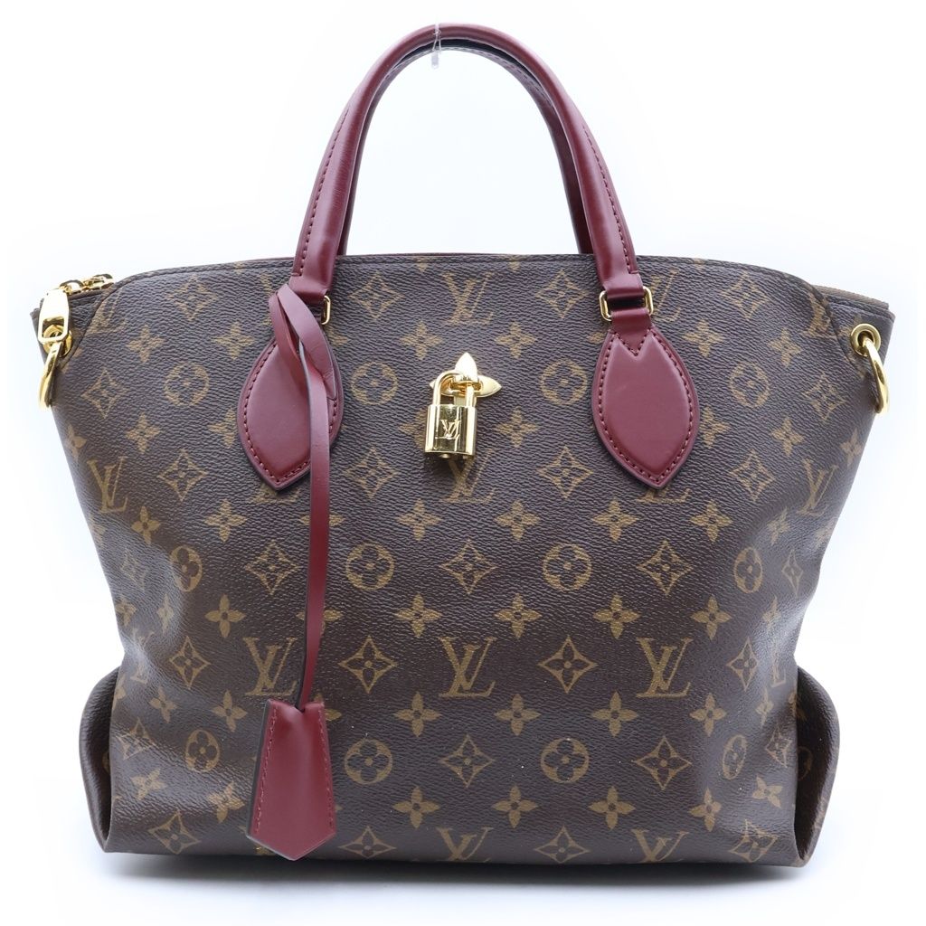 Louis Vuitton Monogram Flower Zipped Tote Bag MM Brown Leather
