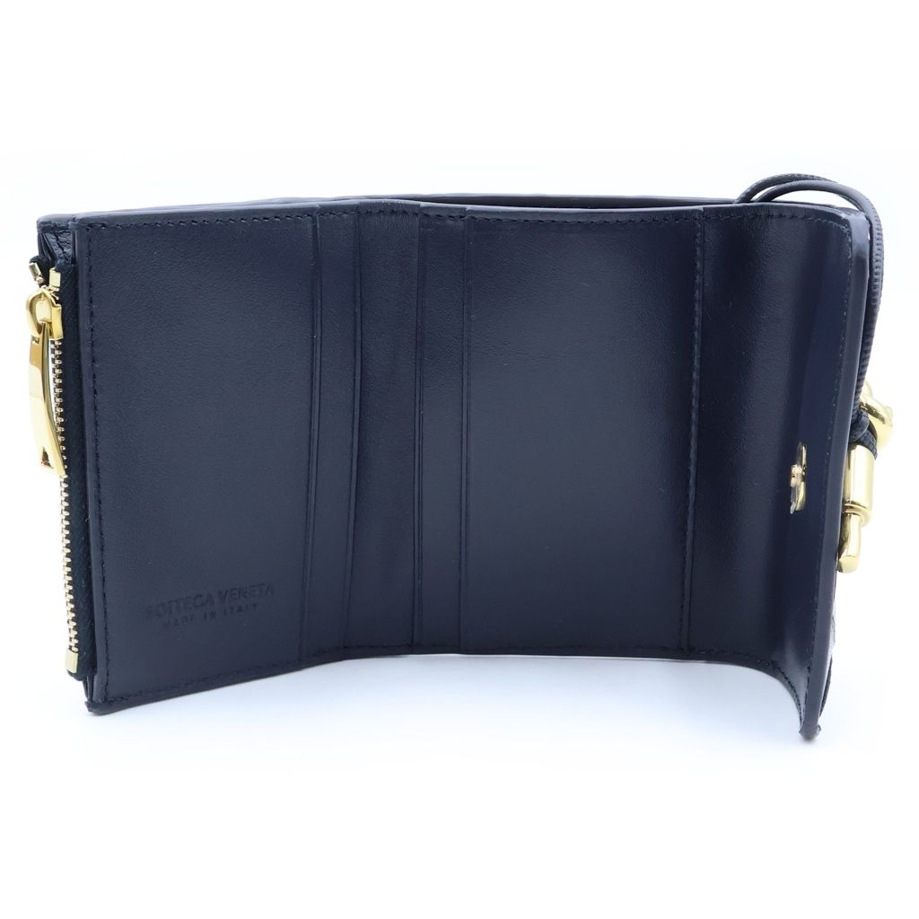 Bottega Veneta Intrecciato Andiamo Trifold Wallet Compact Zip Navy Leather — view 4