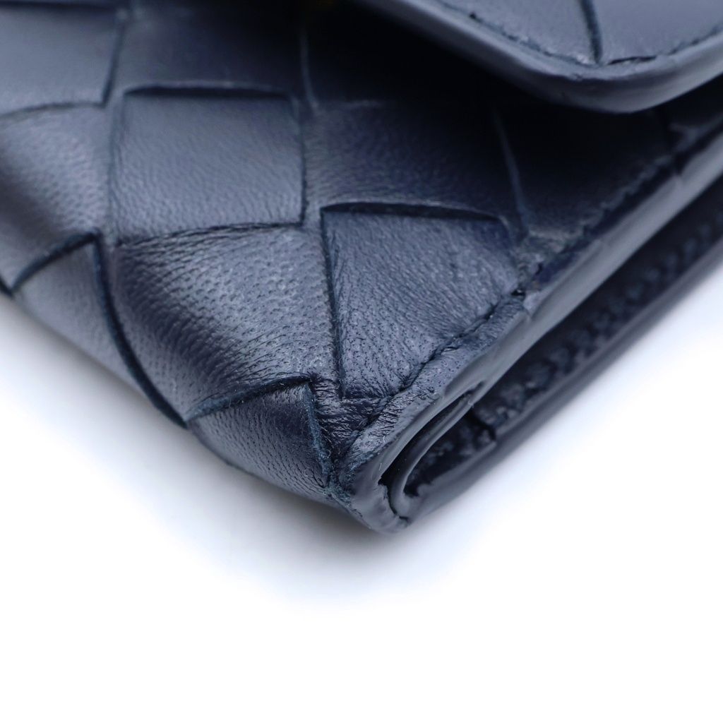 Bottega Veneta Intrecciato Andiamo Trifold Wallet Compact Zip Navy Leather — view 5