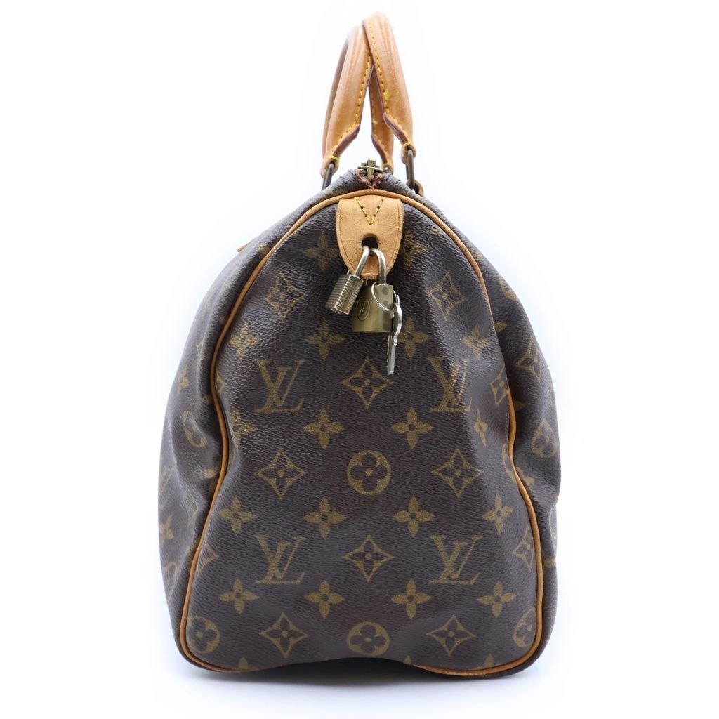Louis Vuitton Monogram Speedy 35 Boston Bag Brown Leather Gold — view 3