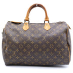 Louis Vuitton Monogram Speedy 35 Boston Bag Brown Leather Gold