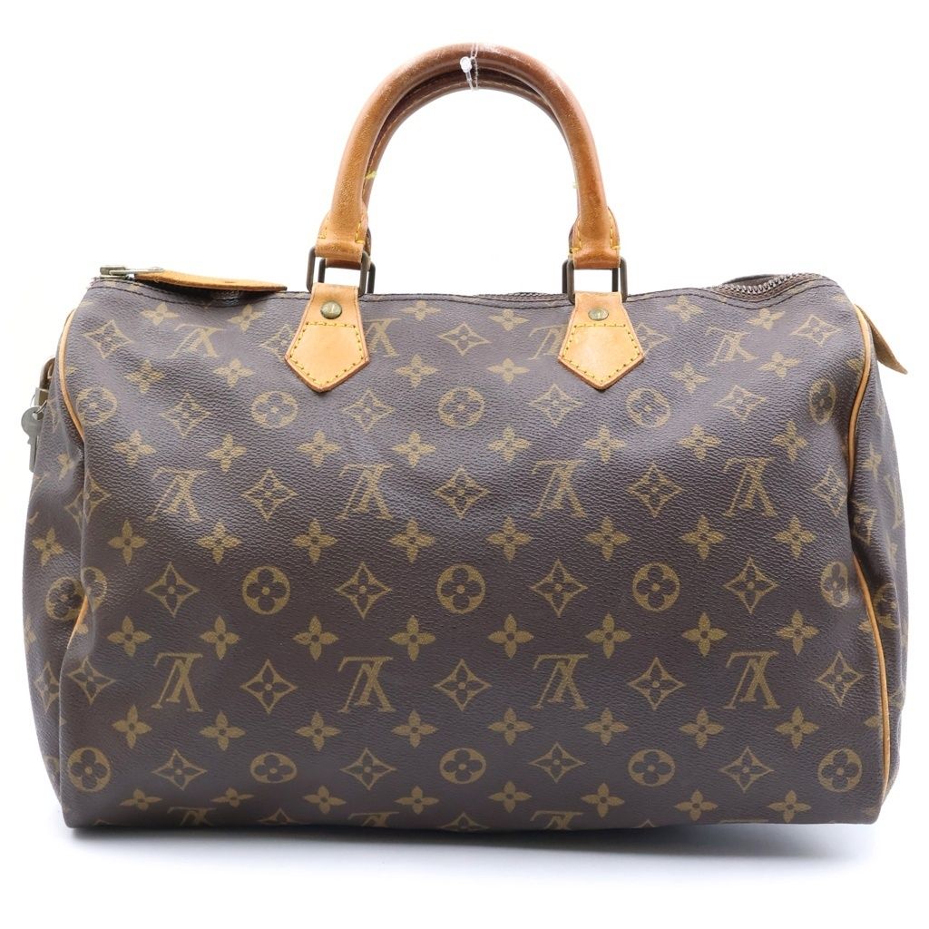 Louis Vuitton Monogram Speedy 35 Boston Bag Brown Leather Gold
