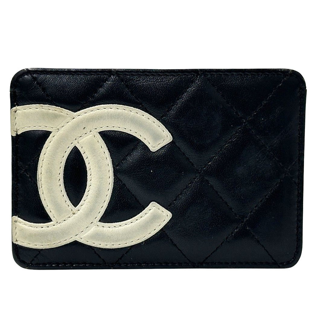 Chanel Card Case Cambon Line Leather Black White Pink CC Logo Simple Monotone