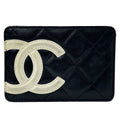 Chanel Card Case Cambon Line Leather Black White Pink CC Logo Simple Monotone