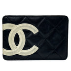 Chanel Card Case Cambon Line Leather Black White Pink CC Logo Simple Monotone