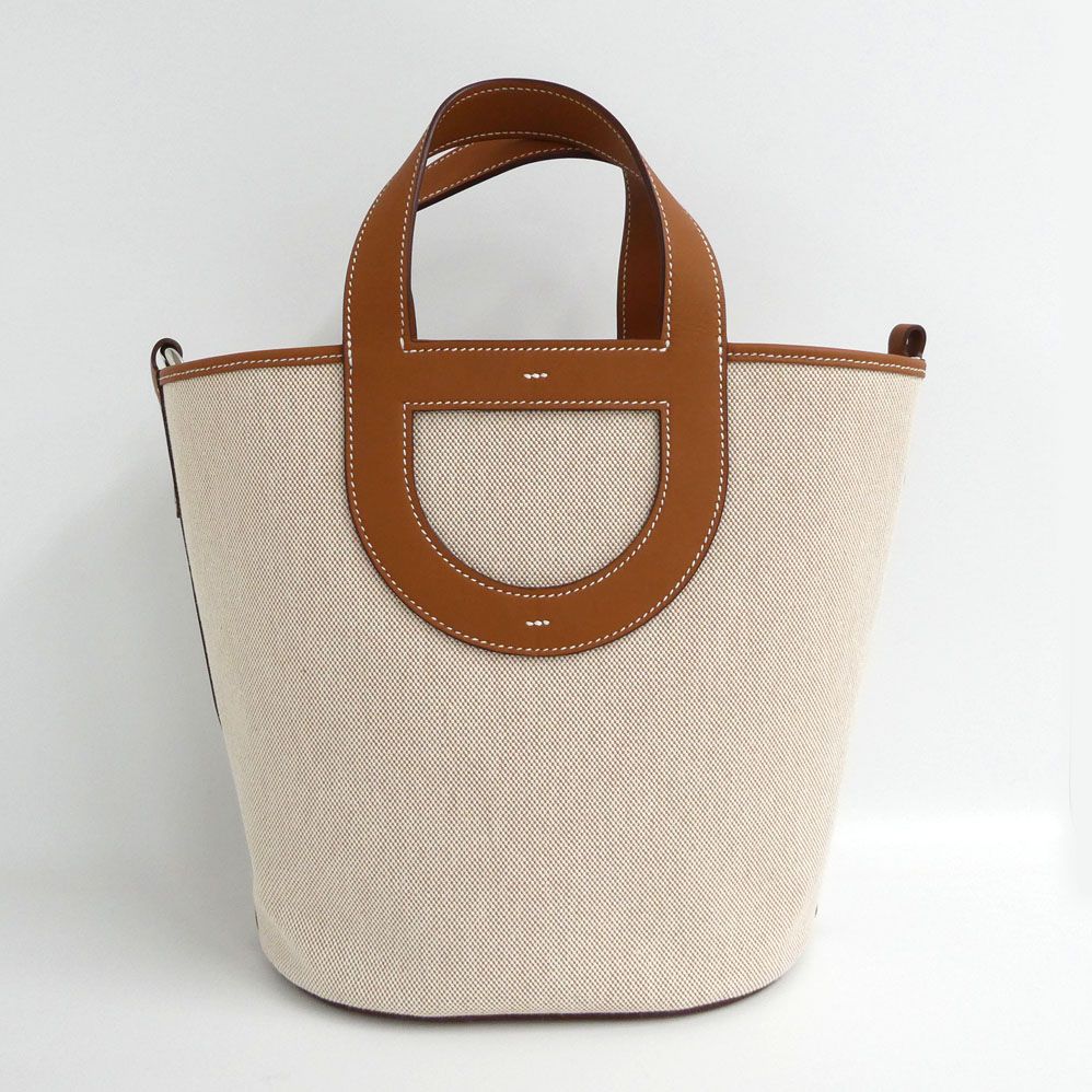 Hermes in the Loop 23 Ecru Gold Toile H Swift Handbag — view 2