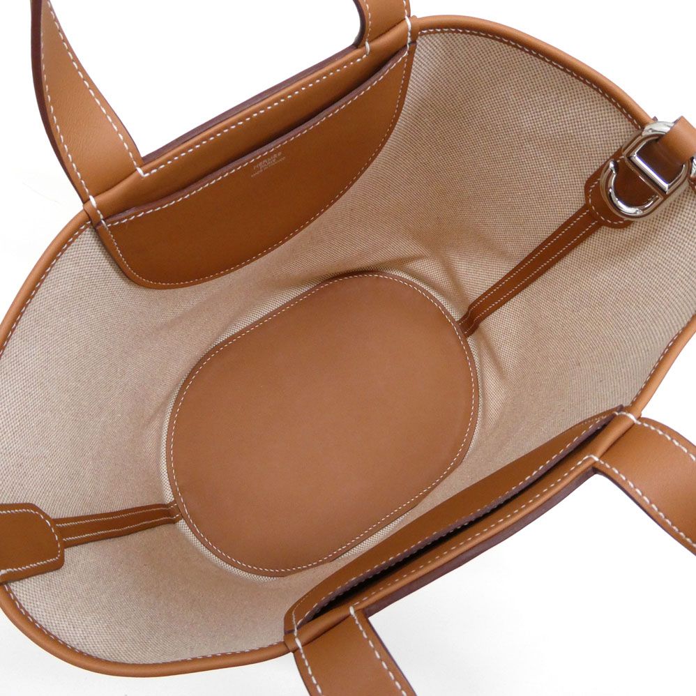 Hermes in the Loop 23 Ecru Gold Toile H Swift Handbag — view 5